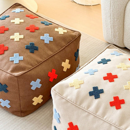 Contemporary Boho Square Polyester EPS Colorful Geometric Low Stool For Living Room