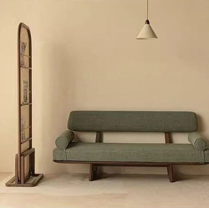 Traditional Chinese Rubberwood PE Rattan Room Divider With 3-Tier Storage Shelf For Living Room