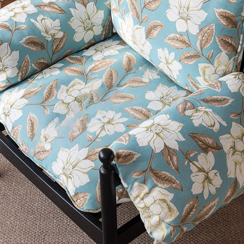 Traditional French Rectangular Fabric Oak Accent Chair Backrest Armrest For Living Room