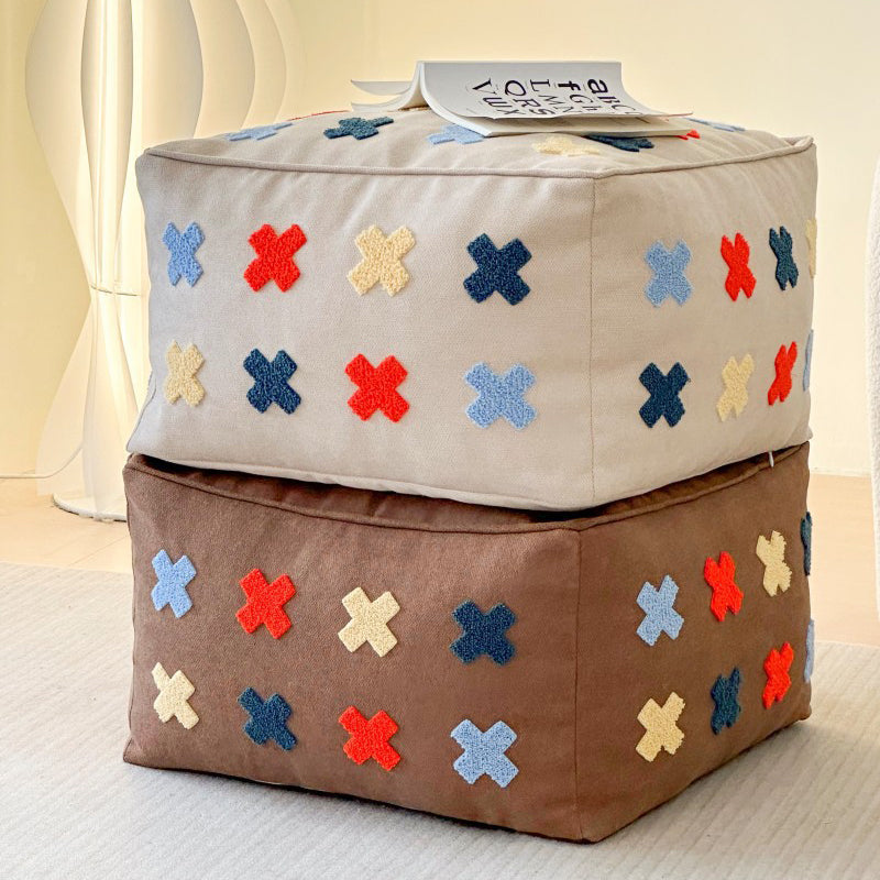 Contemporary Boho Square Polyester EPS Colorful Geometric Low Stool For Living Room