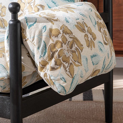 Traditional French Rectangular Fabric Oak Accent Chair Backrest Armrest For Living Room