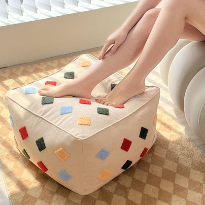 Contemporary Boho Square Polyester EPS Colorful Geometric Low Stool For Living Room
