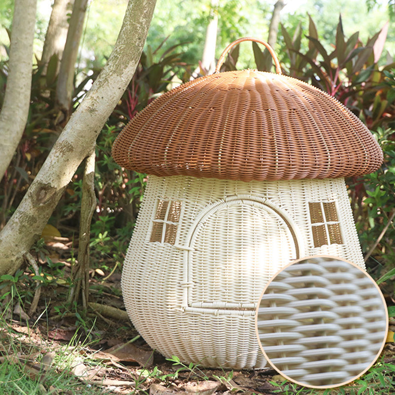 Contemporary Creative Round PP Rattan Handwoven Mushroom-Shaped Cat Bed For Outdoor & Bedroom