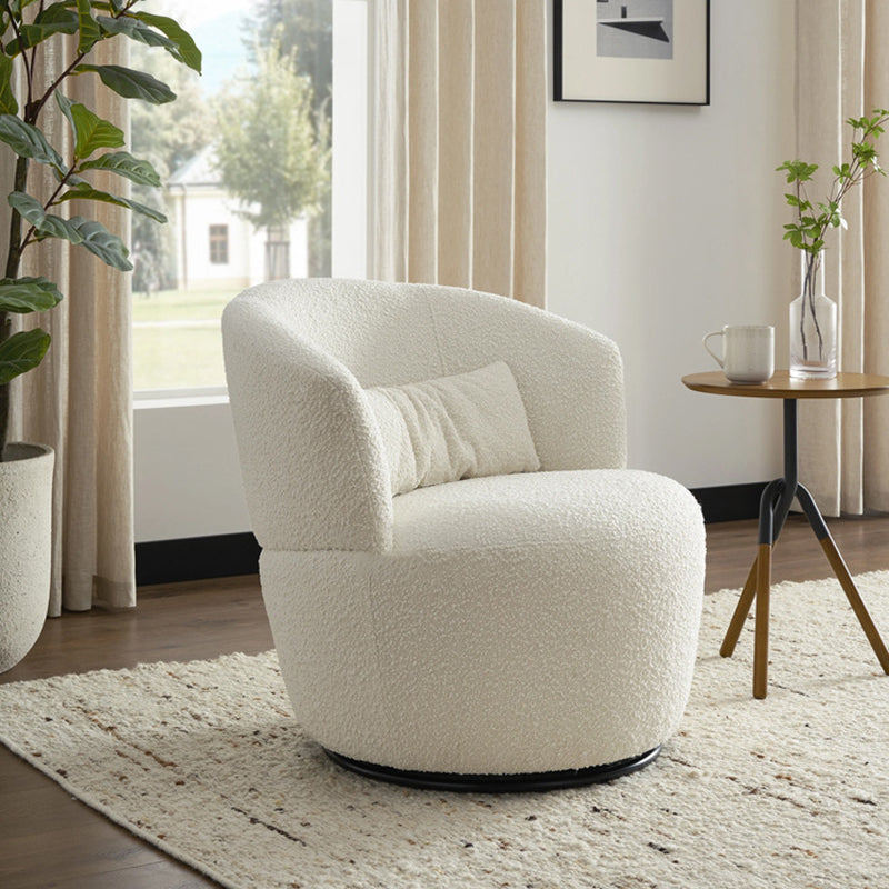 Modern Minimalist Round Cushion Sherpa Fabric Solid Wood Sponge Accent Chair Backrest Armrest For Living Room