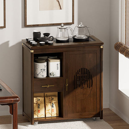 Traditional Chinese Rectangular Nan Bamboo Medium-Density Fiberboard Side Table 1-Drawer 1-Storage For Living Room