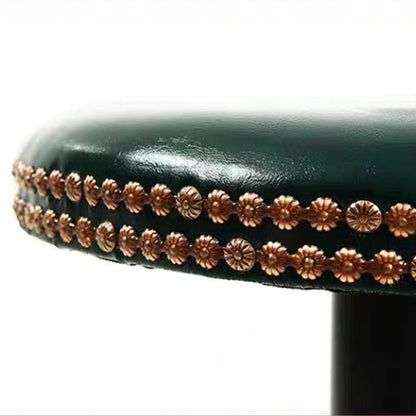 Contemporary Luxury Round Faux Oil-Waxed Leather Iron Bar Stool Backrest Footrest For Dining Room