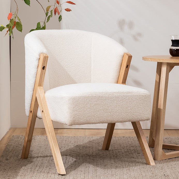 Contemporary Scandinavian Square Rubberwood Solid Wood Plywood High-Quality Synthetic Fabric Faux Wool Backrest Chair For Living Room