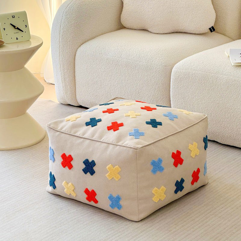 Contemporary Boho Square Polyester EPS Colorful Geometric Low Stool For Living Room