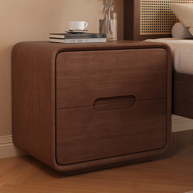 Modern Minimalist Rectangular Solid Wood Plywood Nightstand 2-Drawer For Bedroom