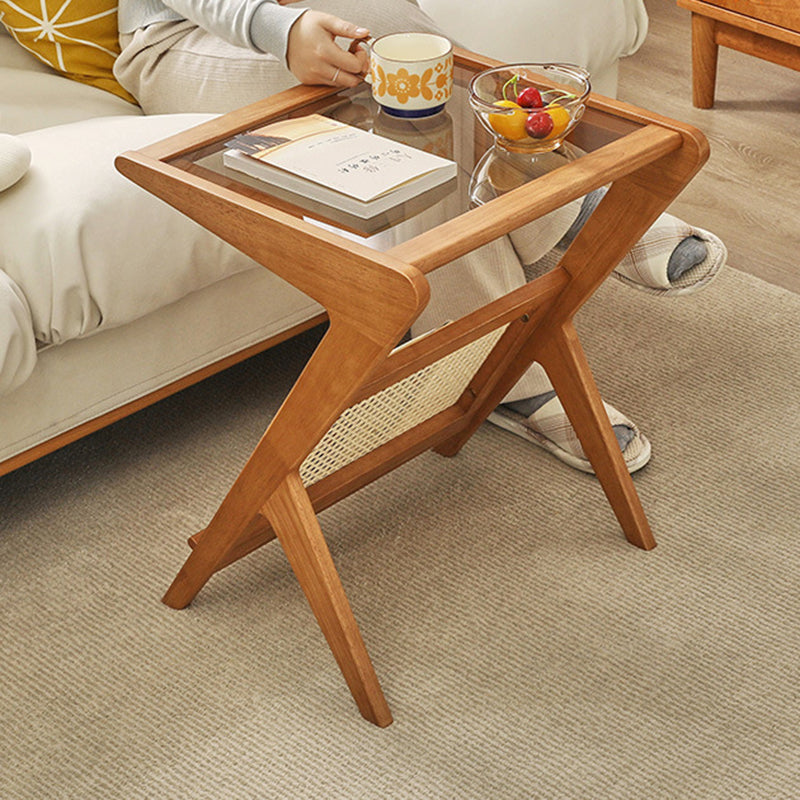 Contemporary Scandinavian Nan Bamboo Medium-Density Fiberboard Glass Side Table For Living Room