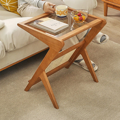 Contemporary Scandinavian Nan Bamboo Medium-Density Fiberboard Glass Side Table For Living Room