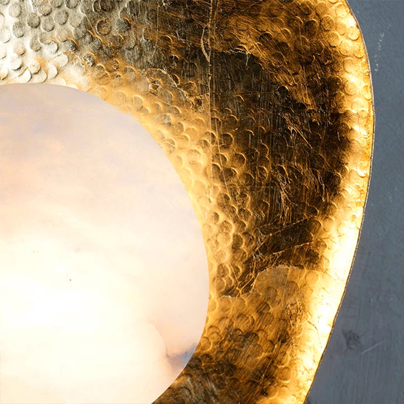Traditional Vintage Round Copper Marble LED Wall Sconce Lamp for Bedroom