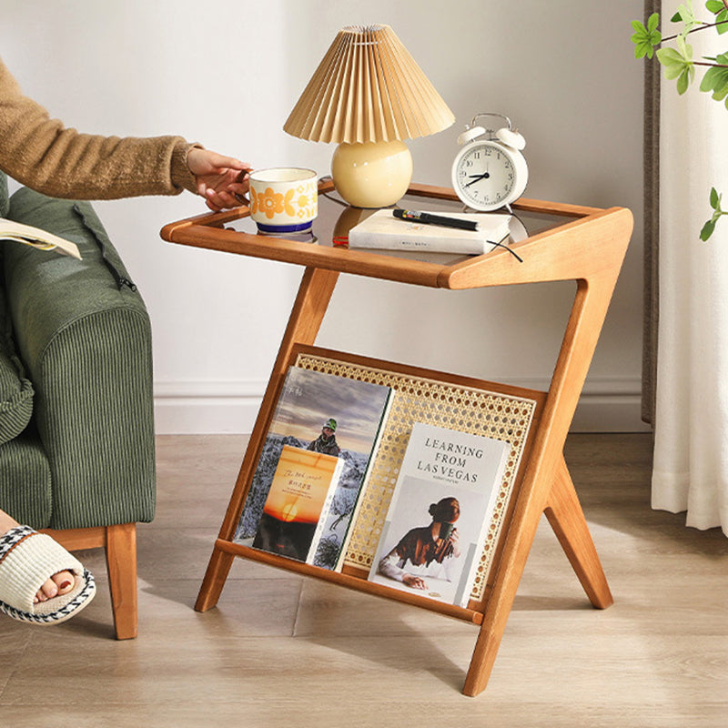 Contemporary Scandinavian Nan Bamboo Medium-Density Fiberboard Glass Side Table For Living Room
