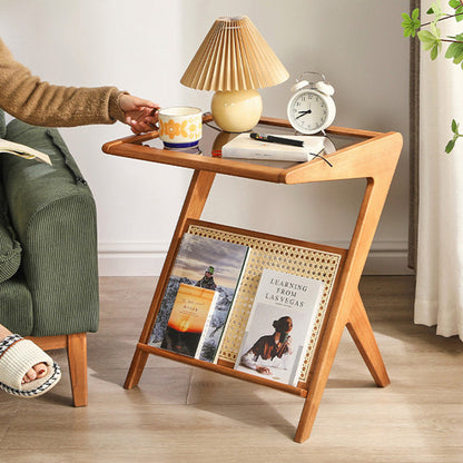Contemporary Scandinavian Nan Bamboo Medium-Density Fiberboard Glass Side Table For Living Room