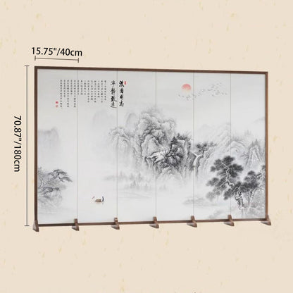 Traditional Chinese Rectangular Fir Wood Solid Wood Plywood Cotton Canvas Room Divider For Living Room