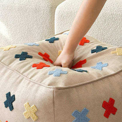 Contemporary Boho Square Polyester EPS Colorful Geometric Low Stool For Living Room