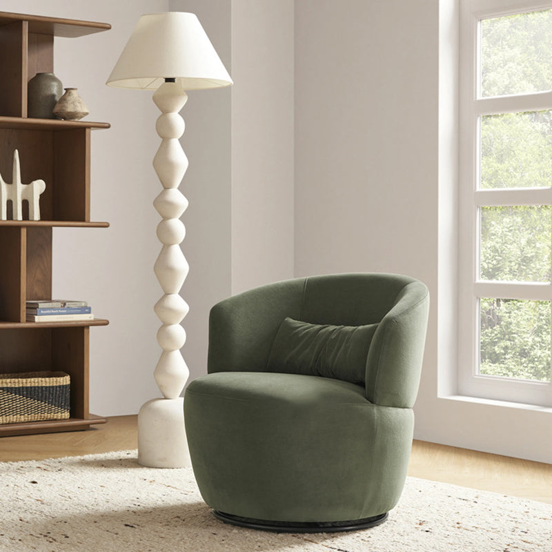 Modern Minimalist Round Cushion Sherpa Fabric Solid Wood Sponge Accent Chair Backrest Armrest For Living Room