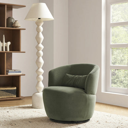 Modern Minimalist Round Cushion Sherpa Fabric Solid Wood Sponge Accent Chair Backrest Armrest For Living Room