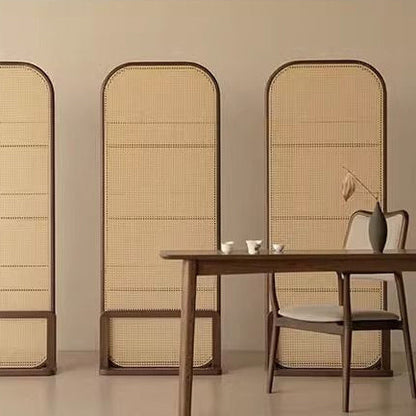 Traditional Chinese Rubberwood PE Rattan Room Divider With 3-Tier Storage Shelf For Living Room