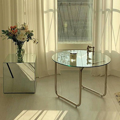 Modern Minimalist Round Glass Stainless Steel Coffee Table 1-Tier For Living Room