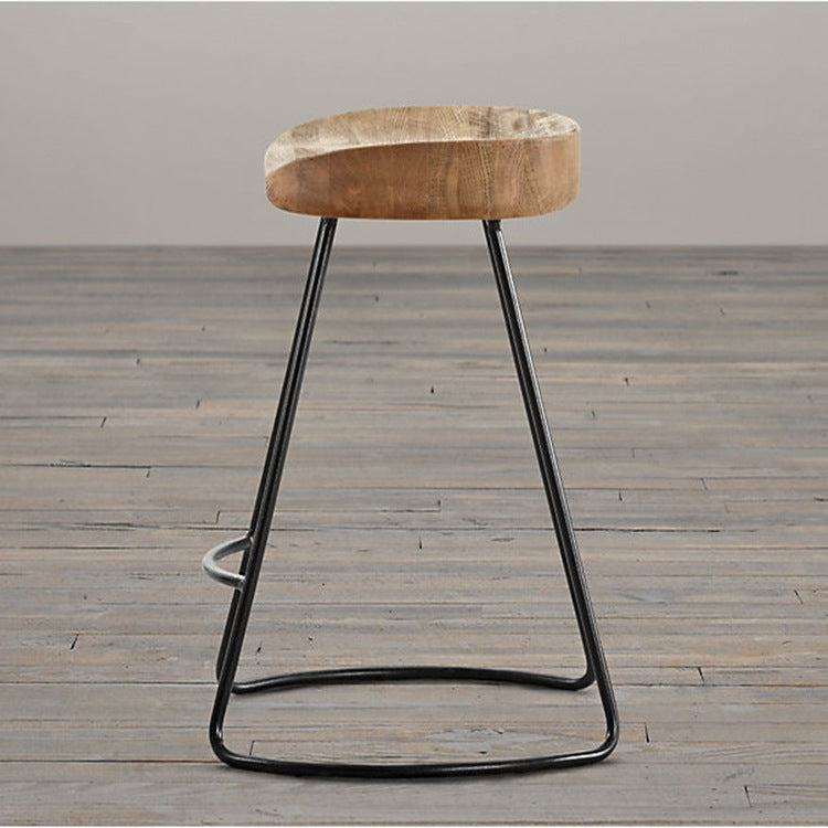 Contemporary Retro Square Solid Wood Iron Bar Stool Backless Footrest For Dining Room