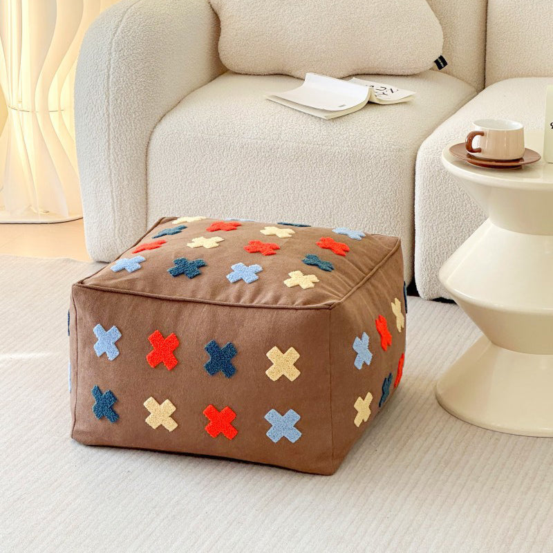 Contemporary Boho Square Polyester EPS Colorful Geometric Low Stool For Living Room