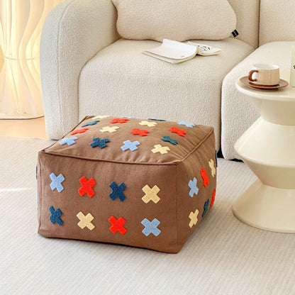 Contemporary Boho Square Polyester EPS Colorful Geometric Low Stool For Living Room
