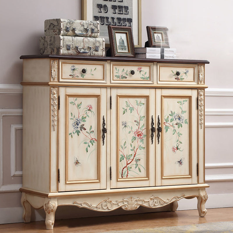 Traditional Vintage Rectangular Solid Wood Medium Density Fiberboard Shoe Storage 2-Cabinet For Entryways