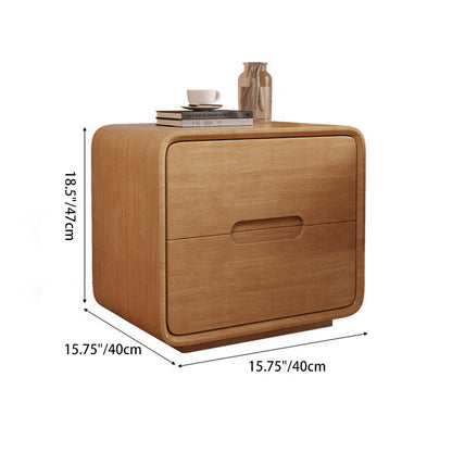 Modern Minimalist Rectangular Solid Wood Plywood Nightstand 2-Drawer For Bedroom