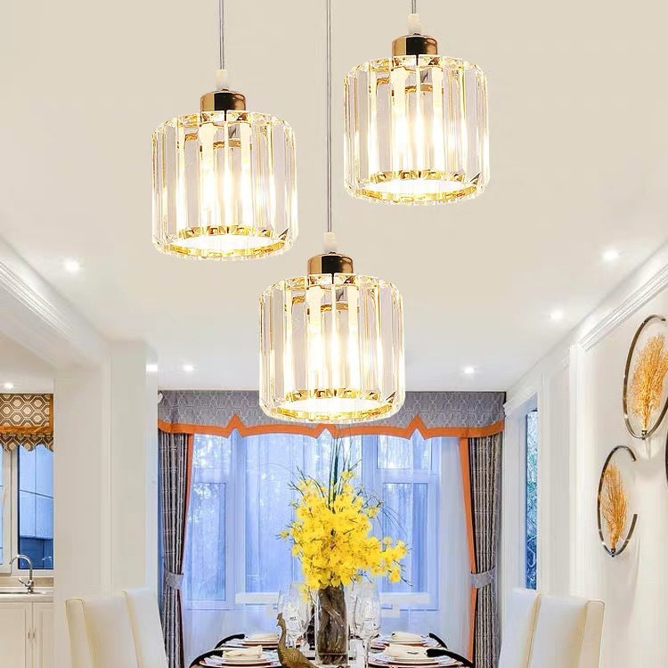 Modern Luxury Round Iron Crystal 3-Light Cylindrical Jar Chandelier For Living Room