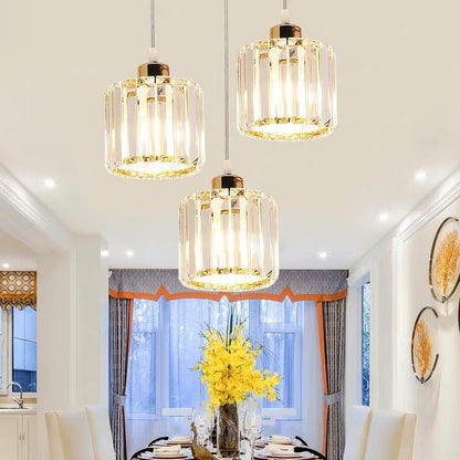 Modern Luxury Round Iron Crystal 3-Light Cylindrical Jar Chandelier For Living Room