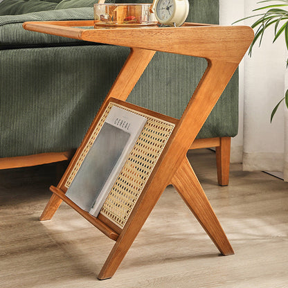Contemporary Scandinavian Nan Bamboo Medium-Density Fiberboard Glass Side Table For Living Room
