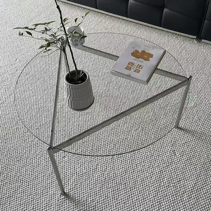 Modern Minimalist Round Triangle Tempered Glass Stainless Steel Coffee Table 1-Tier For Living Room
