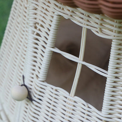 Contemporary Creative Round PP Rattan Handwoven Mushroom-Shaped Cat Bed For Outdoor & Bedroom