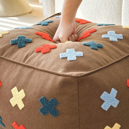 Contemporary Boho Square Polyester EPS Colorful Geometric Low Stool For Living Room