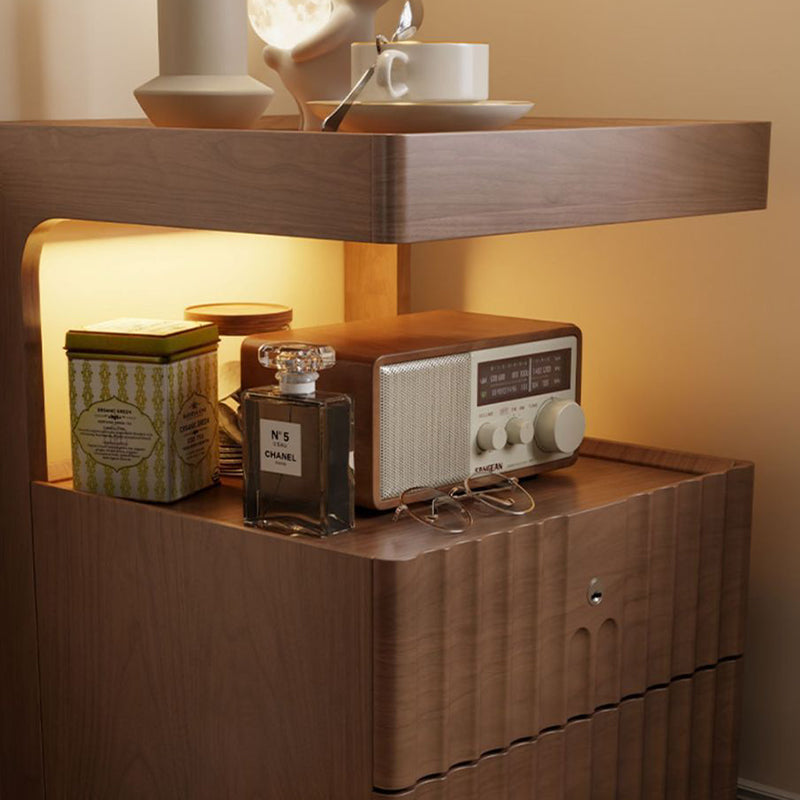 Contemporary Nordic Rectangular Rubberwood Pine Wood Tempered Glass Zinc Alloy Nightstand 2-Drawer For Bedroom