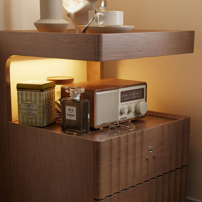 Contemporary Nordic Rectangular Rubberwood Pine Wood Tempered Glass Zinc Alloy Nightstand 2-Drawer For Bedroom
