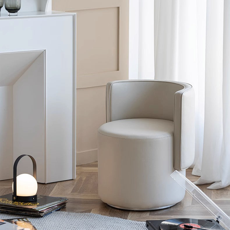 Modern Minimalist Swivel Cylindrical Microfiber Leather Aluminum Alloy Wood Vanity Stool Backrest Armless For Bedroom