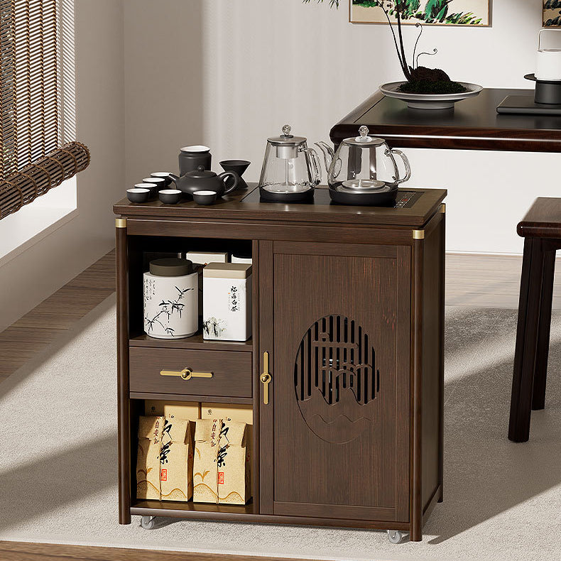 Traditional Chinese Rectangular Nan Bamboo Medium-Density Fiberboard Side Table 1-Drawer 1-Storage For Living Room