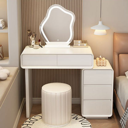 Modern Minimalist Rectangular Cat's Paw Leather Solid Wood Makeup Vanity 5-Drawer For Bedroom