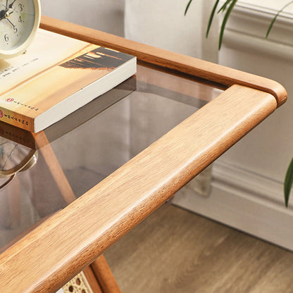 Contemporary Scandinavian Nan Bamboo Medium-Density Fiberboard Glass Side Table For Living Room