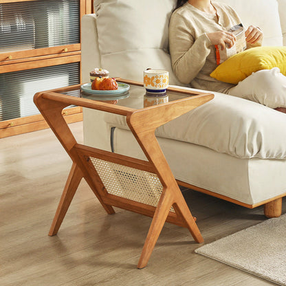 Contemporary Scandinavian Nan Bamboo Medium-Density Fiberboard Glass Side Table For Living Room