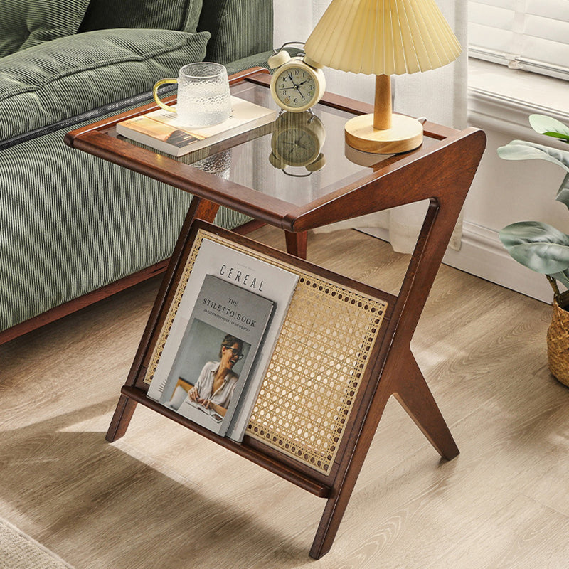 Contemporary Scandinavian Nan Bamboo Medium-Density Fiberboard Glass Side Table For Living Room