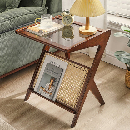 Contemporary Scandinavian Nan Bamboo Medium-Density Fiberboard Glass Side Table For Living Room