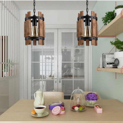 Traditional Rustic Round Wooden Fence 1-Light Pendant Light For Living Room