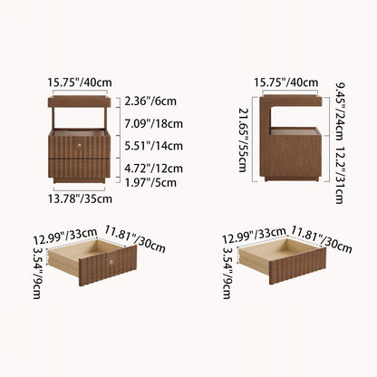 Contemporary Nordic Rectangular Rubberwood Pine Wood Tempered Glass Zinc Alloy Nightstand 2-Drawer For Bedroom