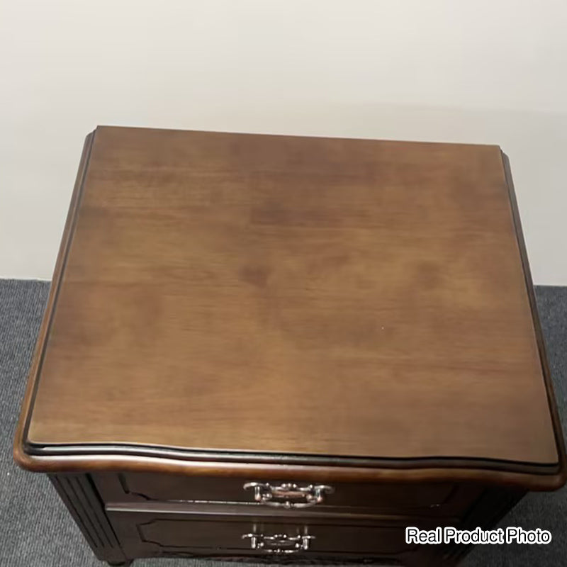 Traditional Vintage Rectangular Solid Wood MDF Nightstand 2-Drawer For Bedroom