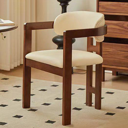 Contemporary Scandinavian Bent Square PU Leather Wood Dining Chair Backrest Arm For Dining Room