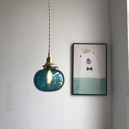 Traditional Japanese Oval Brass Glass 1-Light Pendant Light For Bedroom