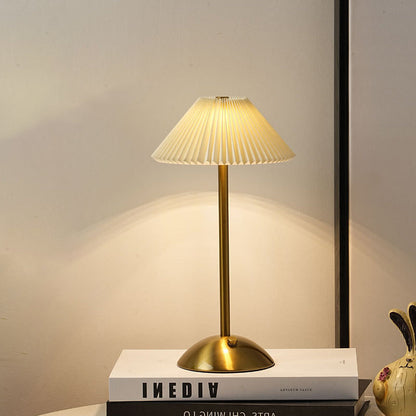 Contemporary Scandinavian Rechargeable Iron Fabric Conic Pleated 1-Light Table Lamp For Bedside